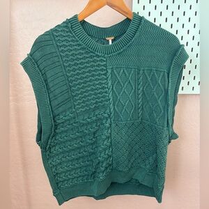 Free People Green Textured Knit Sweater